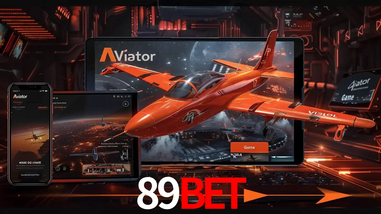 Apresentação tecnológica do jogo Aviator com um avião saindo da tela de um tablet, demonstrando a experiência imersiva em múltiplos dispositivos no 89bet.